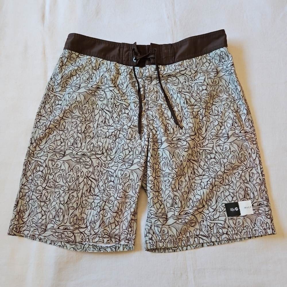 RVCA Surf Swimming Shorts Green And Brown Size 38